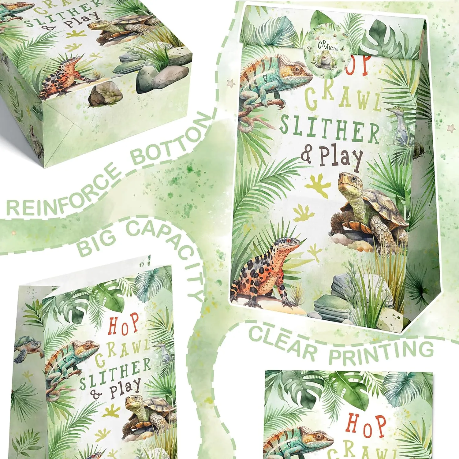 Outego 24 Reptile Party Favor Bags with Stickers Reptile Goodie Bags Reptile Party Favors for Kids Reptile Birthday Party Supplies