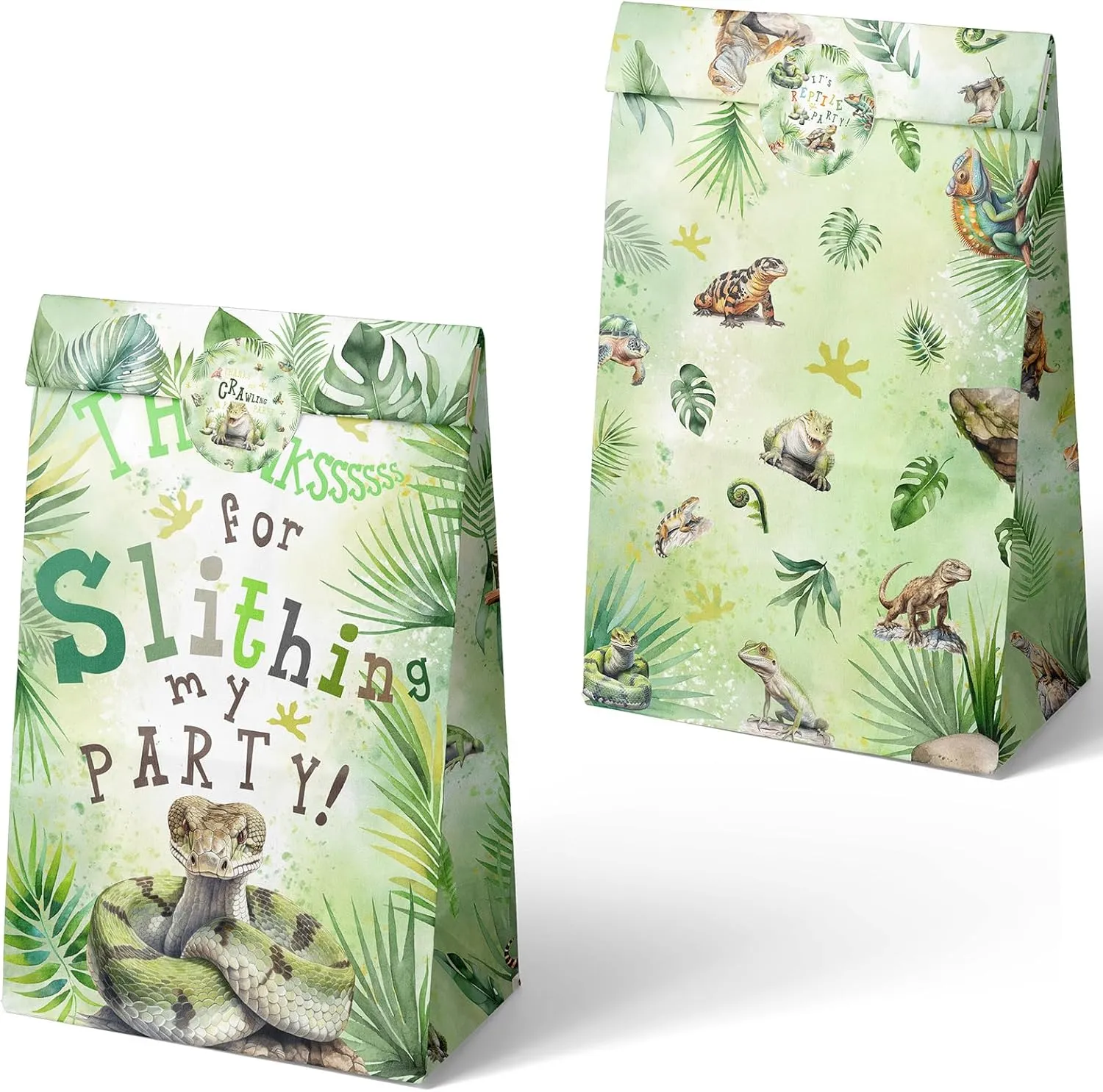Outego 24 Reptile Party Favor Bags with Stickers Reptile Goodie Bags Reptile Party Favors for Kids Reptile Birthday Party Supplies