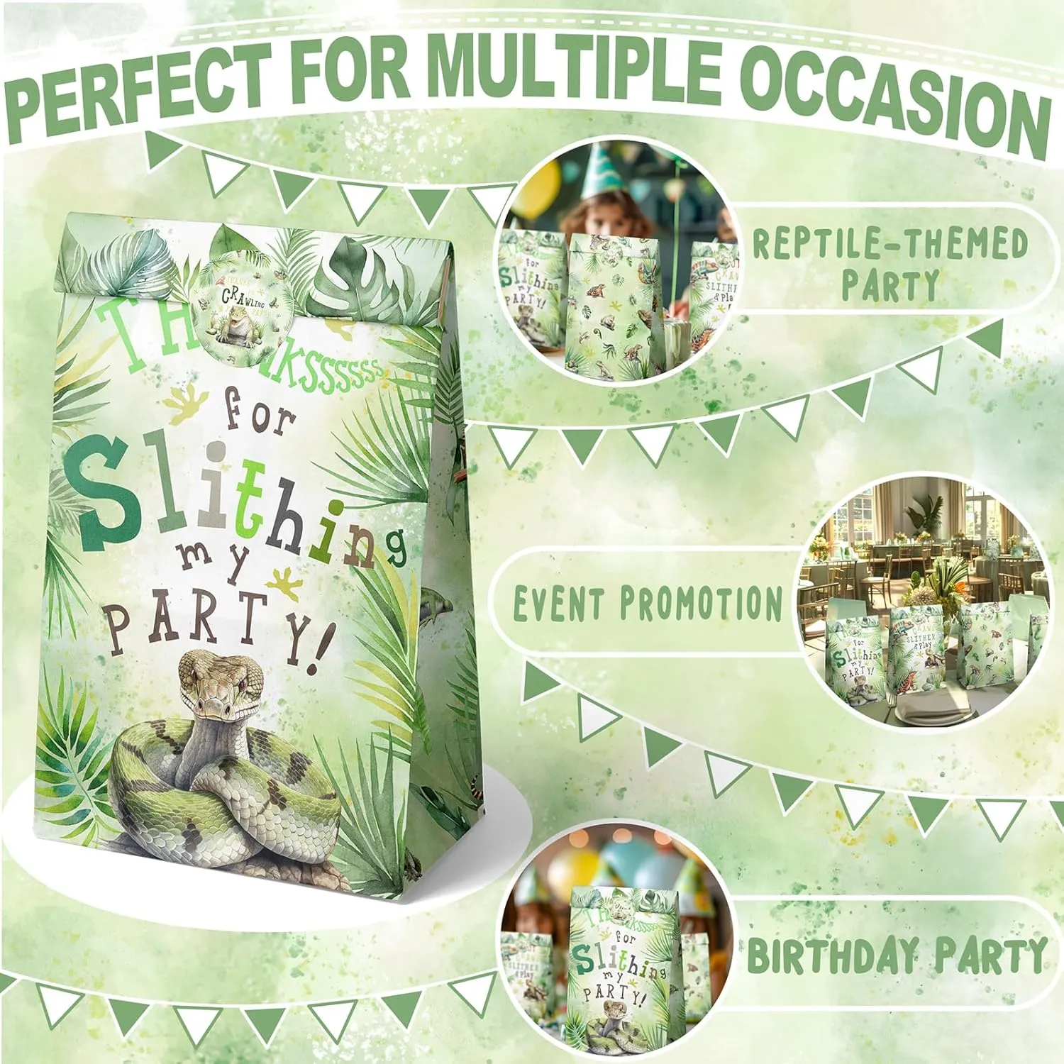 Outego 24 Reptile Party Favor Bags with Stickers Reptile Goodie Bags Reptile Party Favors for Kids Reptile Birthday Party Supplies