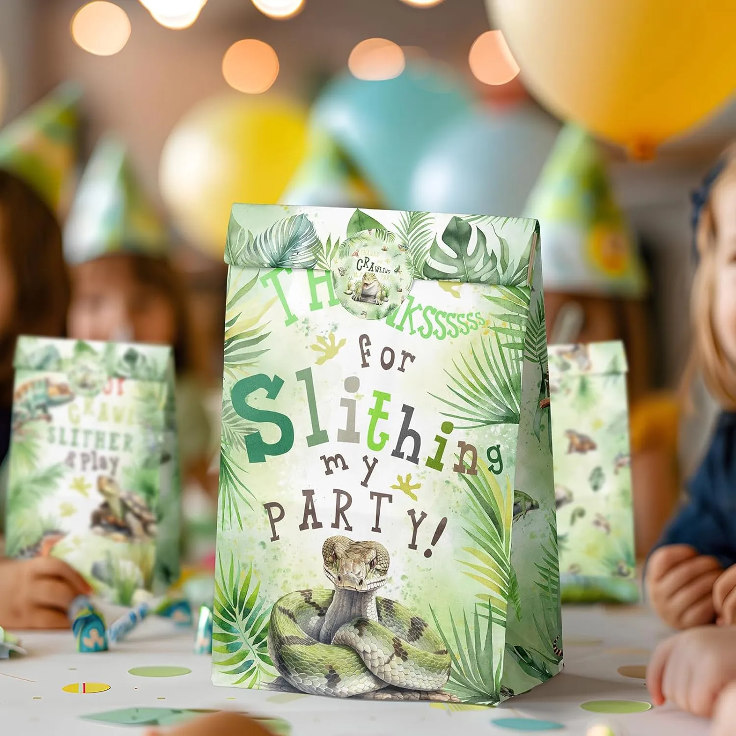 Outego 24 Reptile Party Favor Bags with Stickers Reptile Goodie Bags Reptile Party Favors for Kids Reptile Birthday Party Supplies