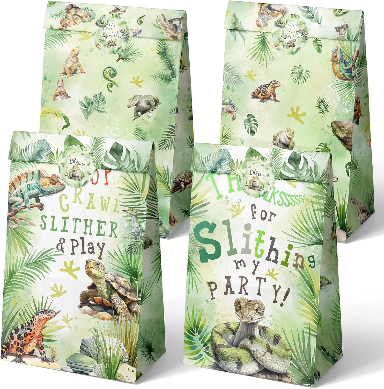 Outego 24 Reptile Party Favor Bags with Stickers Reptile Goodie Bags Reptile Party Favors for Kids Reptile Birthday Party Supplies