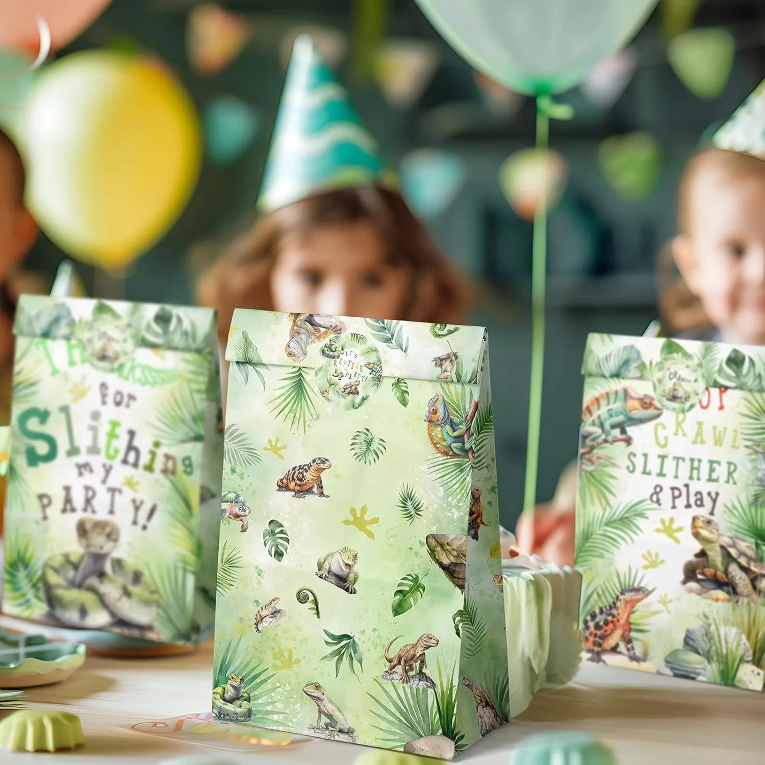 Outego 24 Reptile Party Favor Bags with Stickers Reptile Goodie Bags Reptile Party Favors for Kids Reptile Birthday Party Supplies