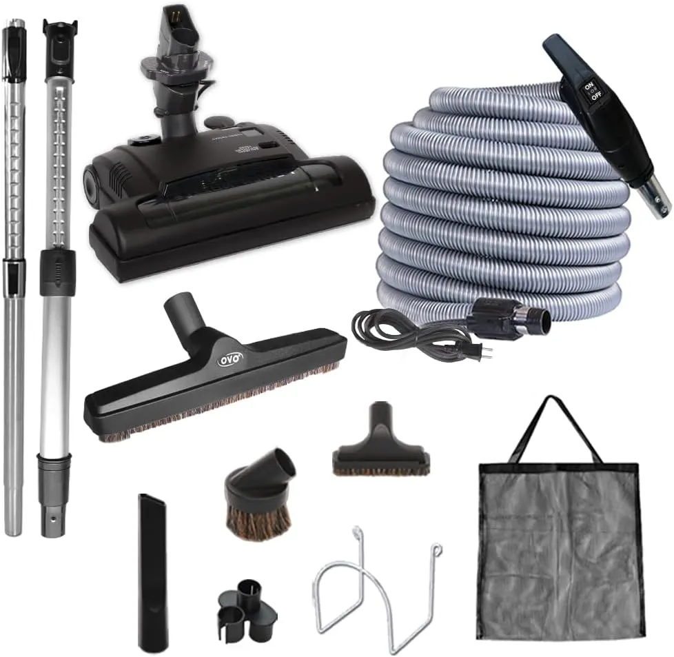 OVO Heavy Duty Powerful Central Vacuum System, Hybrid Filtration (with or Without Disposable Bags) 35L or 9.25Gal, 700 Airwatts with 30ft Carpet Deluxe Accessory Kit Included