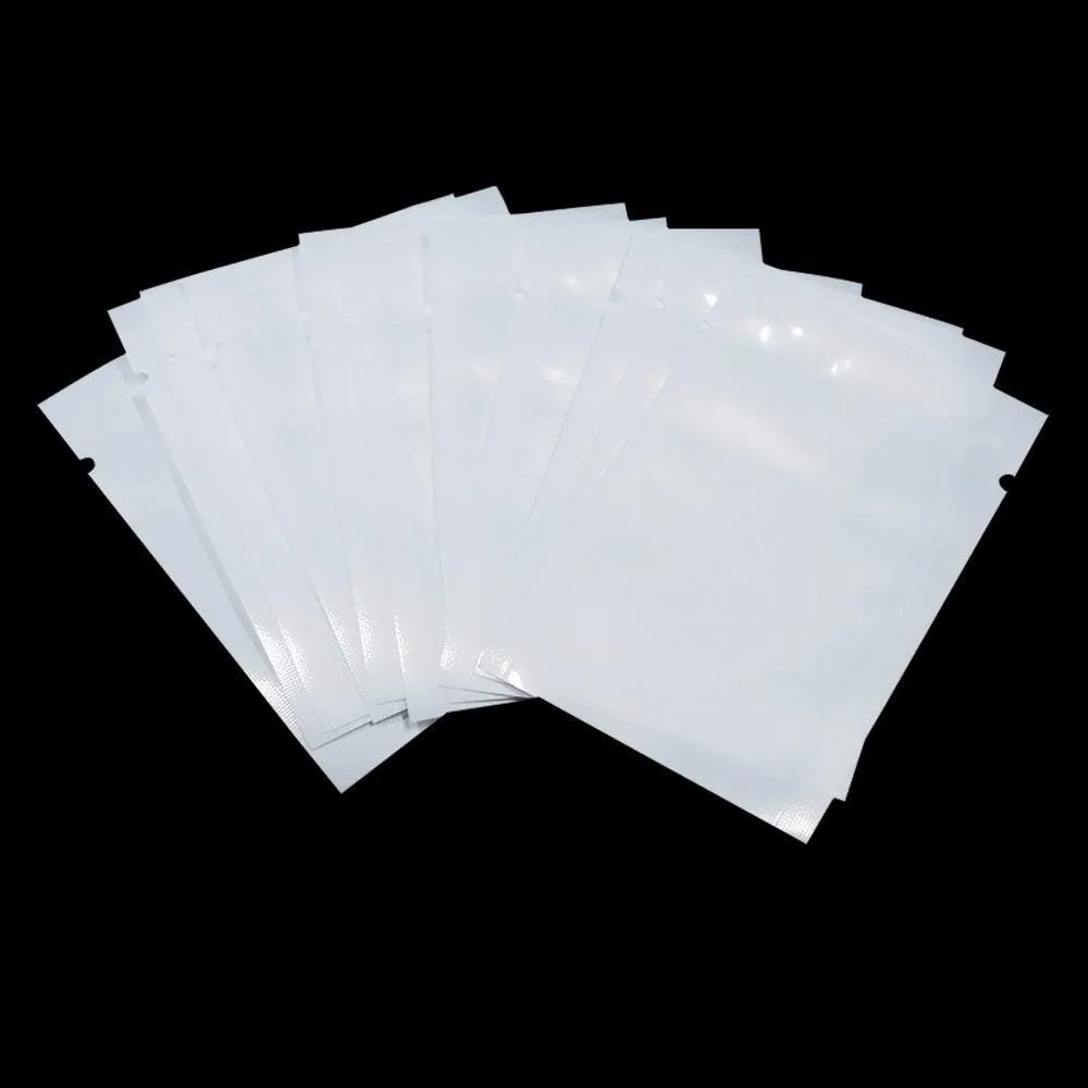 PABCK 100 Pack 6.3x9.4 inch (Usable Size 5.9x9.05 inch) White Clear Front Open Top 2.8mil Plastic Vacuum Pouch Heat Sealable Bags for Food Storage Packets Mini Sample with Tear Notches