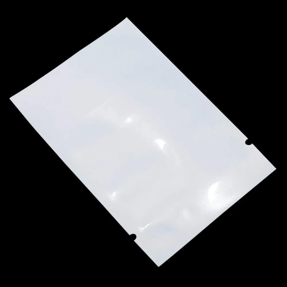 PABCK 100 Pack 6.3x9.4 inch (Usable Size 5.9x9.05 inch) White Clear Front Open Top 2.8mil Plastic Vacuum Pouch Heat Sealable Bags for Food Storage Packets Mini Sample with Tear Notches