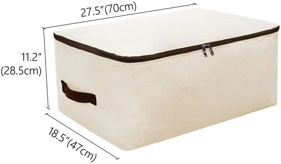 Pack of 2, 27.5 * 19.7 * 11",100% Cotton Breathable Soft Big Storage Bags for King/Queen Size Blankets, Duvets, Pillows, Sweaters, Down Jackets in Wardrobe Closet