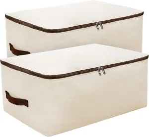 Pack of 2, 27.5 * 19.7 * 11",100% Cotton Breathable Soft Big Storage Bags for King/Queen Size Blankets, Duvets, Pillows, Sweaters, Down Jackets in Wardrobe Closet