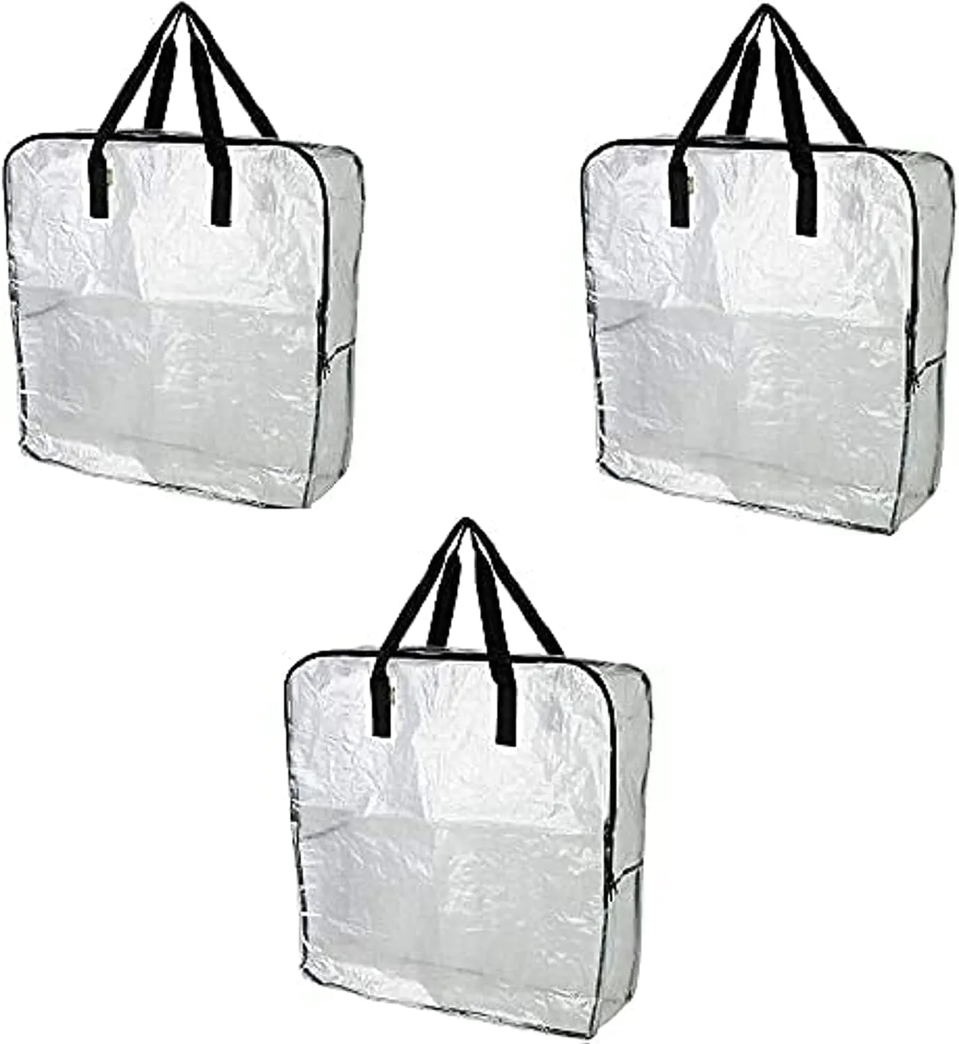 Pack of 3 - Extra Large Clear Storage Bags for Under Bed, Garage, Recycling