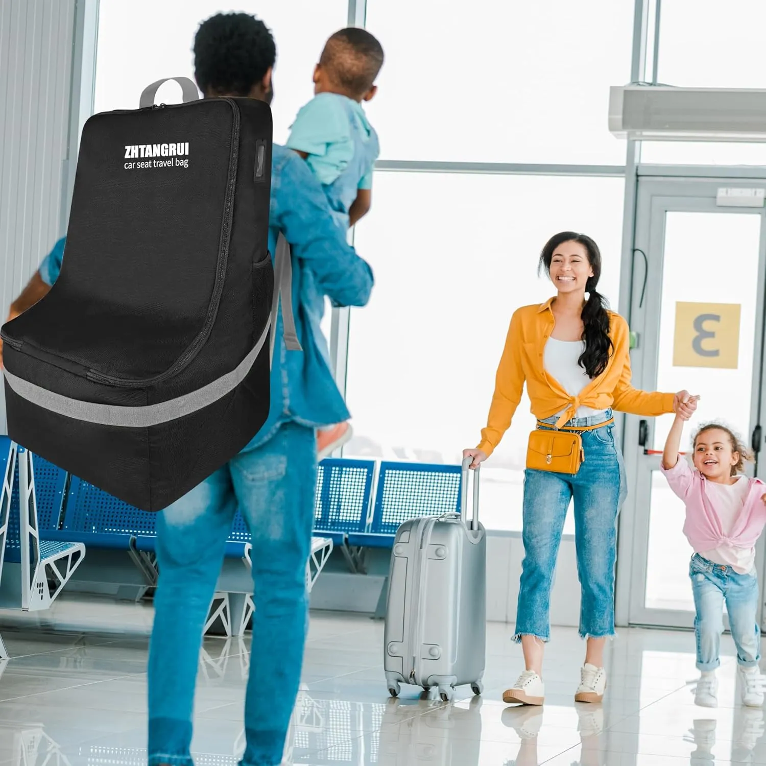 Padded Car Seat Bags For Air Travel - Carseat Travel Bag For Airplane - gate check Car Seats Carrier Cart Cover For Airport With Shoulder Straps (gray)