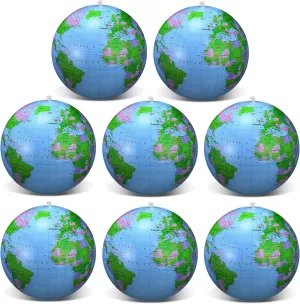 Pangda 8 Pack 16 Inch Inflatable Globe Blow up World Globe PVC Inflatable Earth Beach Ball for Playing or Teaching, Beach Ball for Kids Party Bags Summer Pool