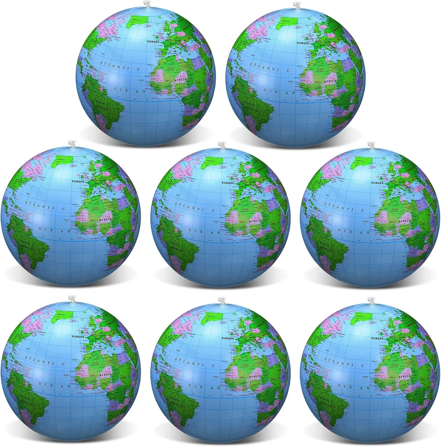 Pangda 8 Pack 16 Inch Inflatable Globe Blow up World Globe PVC Inflatable Earth Beach Ball for Playing or Teaching, Beach Ball for Kids Party Bags Summer Pool