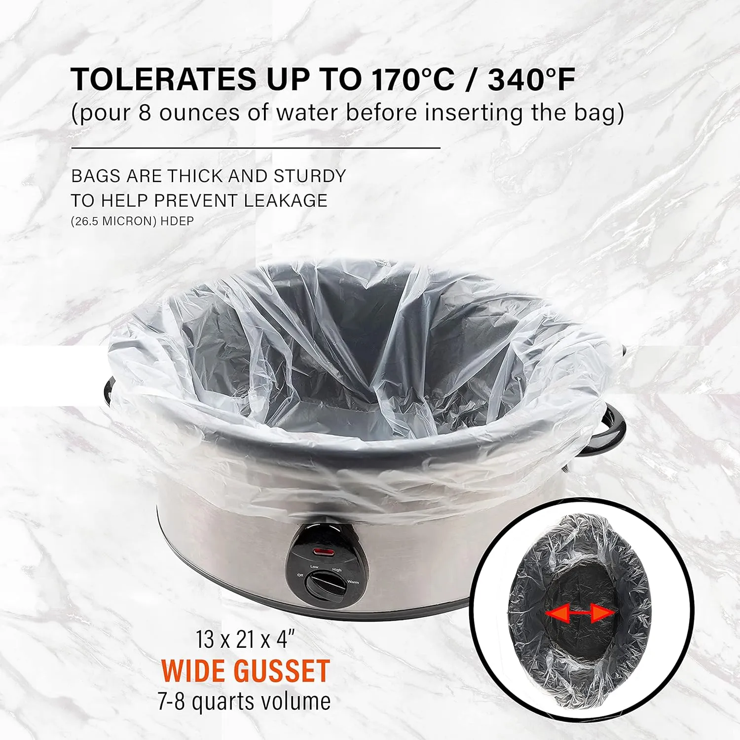 Party Bargains 30 Bags Slow Cooker Liners - Fits 7-8 Quarts, 21 x 4 x 13 Inches, 4" Wide Gusset, X-Large Crock Pot Liners, Multi Use Cooking Bags, Sous Vide