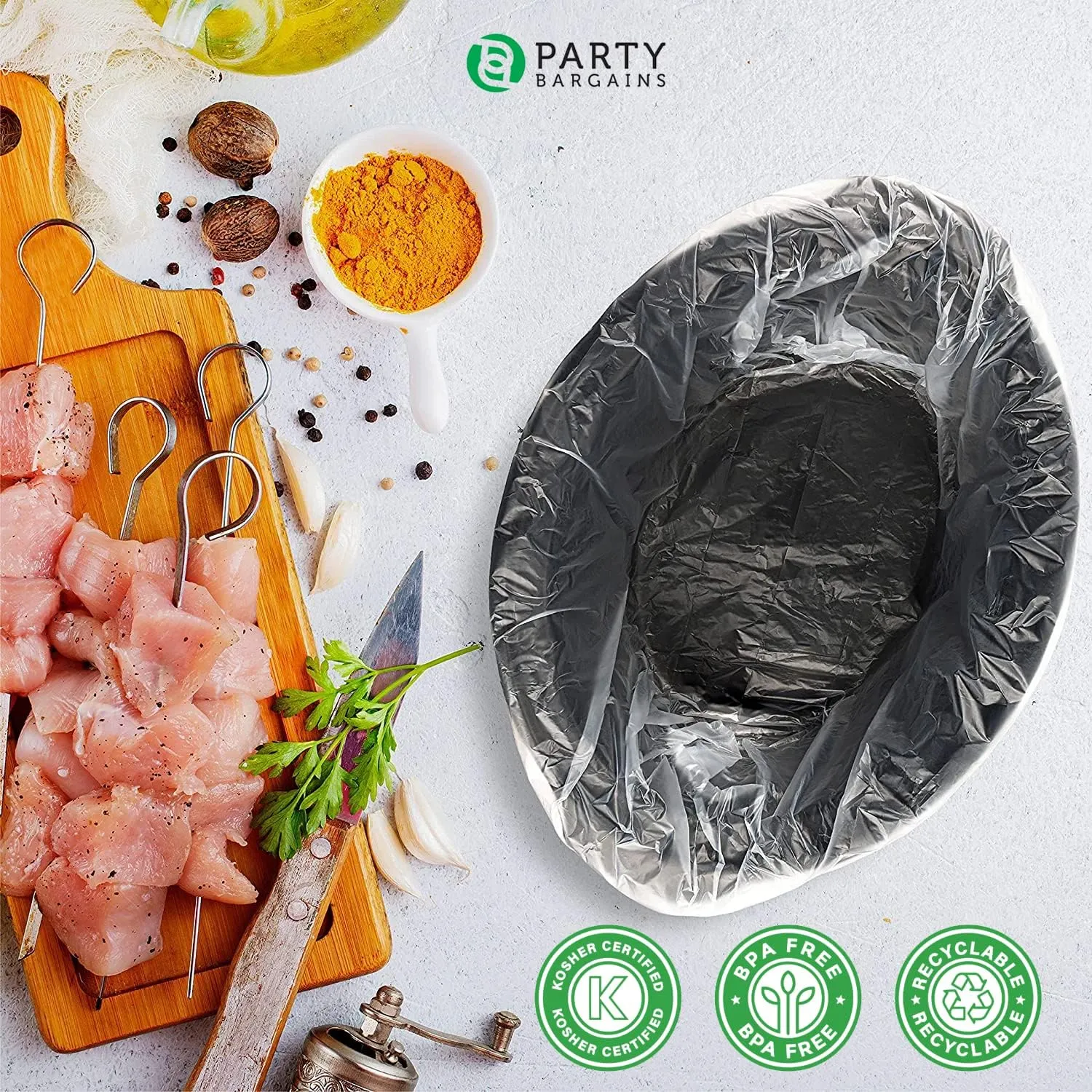 Party Bargains 30 Bags Slow Cooker Liners - Fits 7-8 Quarts, 21 x 4 x 13 Inches, 4" Wide Gusset, X-Large Crock Pot Liners, Multi Use Cooking Bags, Sous Vide