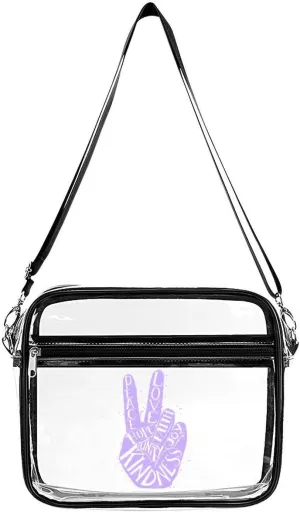 Peace Love Faith Joy Large Crossbody Bag Clear Stadium Bag Anti-Theft Side Shoulder Bags Messenger Bag with 2 Compartments