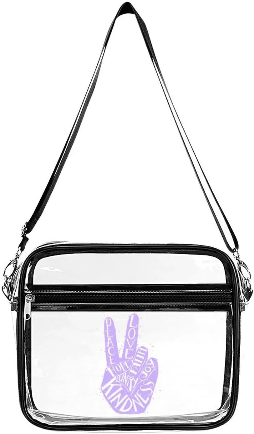 Peace Love Faith Joy Large Crossbody Bag Clear Stadium Bag Anti-Theft Side Shoulder Bags Messenger Bag with 2 Compartments