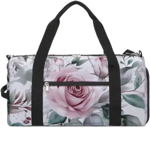 Peach Roses And Leaves Gym Bag Sport Gym Tote Bag Lightweight Duffle Bag Carry On Weekender Bags for Women Men