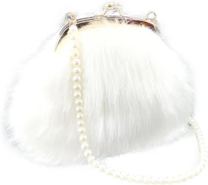Pearl Chain StrapFaux Fur Evening Handbags Fuzzy Satchel Style Purse Fashion Clutch Handbag Shoulder Vintage Bags for Women