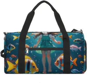 Person in The Underwater World Gym Bag Sport Gym Tote Bag Lightweight Duffle Bag Carry On Weekender Bags for Women Men