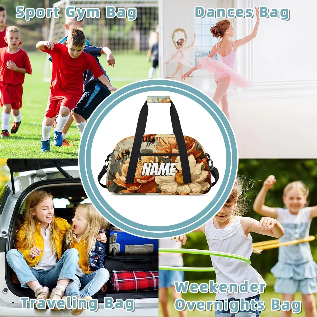Personalized Custom Gym Bag for Women Men Carry on Blossom Floral Travel Duffel Tote Bees Nectar Overnight Workout Weekender Bag
