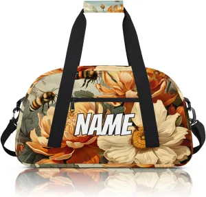 Personalized Custom Gym Bag for Women Men Carry on Blossom Floral Travel Duffel Tote Bees Nectar Overnight Workout Weekender Bag