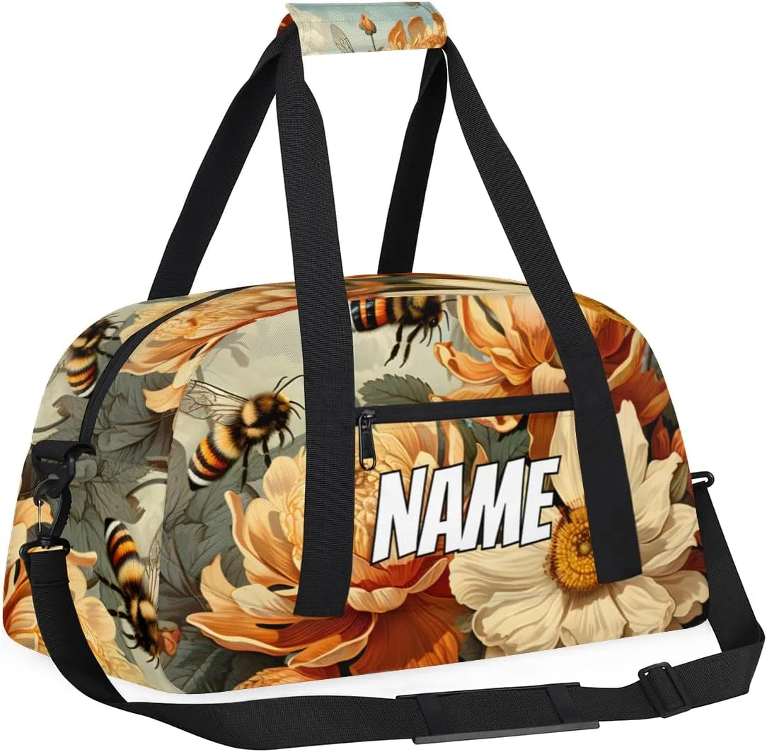 Personalized Custom Gym Bag for Women Men Carry on Blossom Floral Travel Duffel Tote Bees Nectar Overnight Workout Weekender Bag