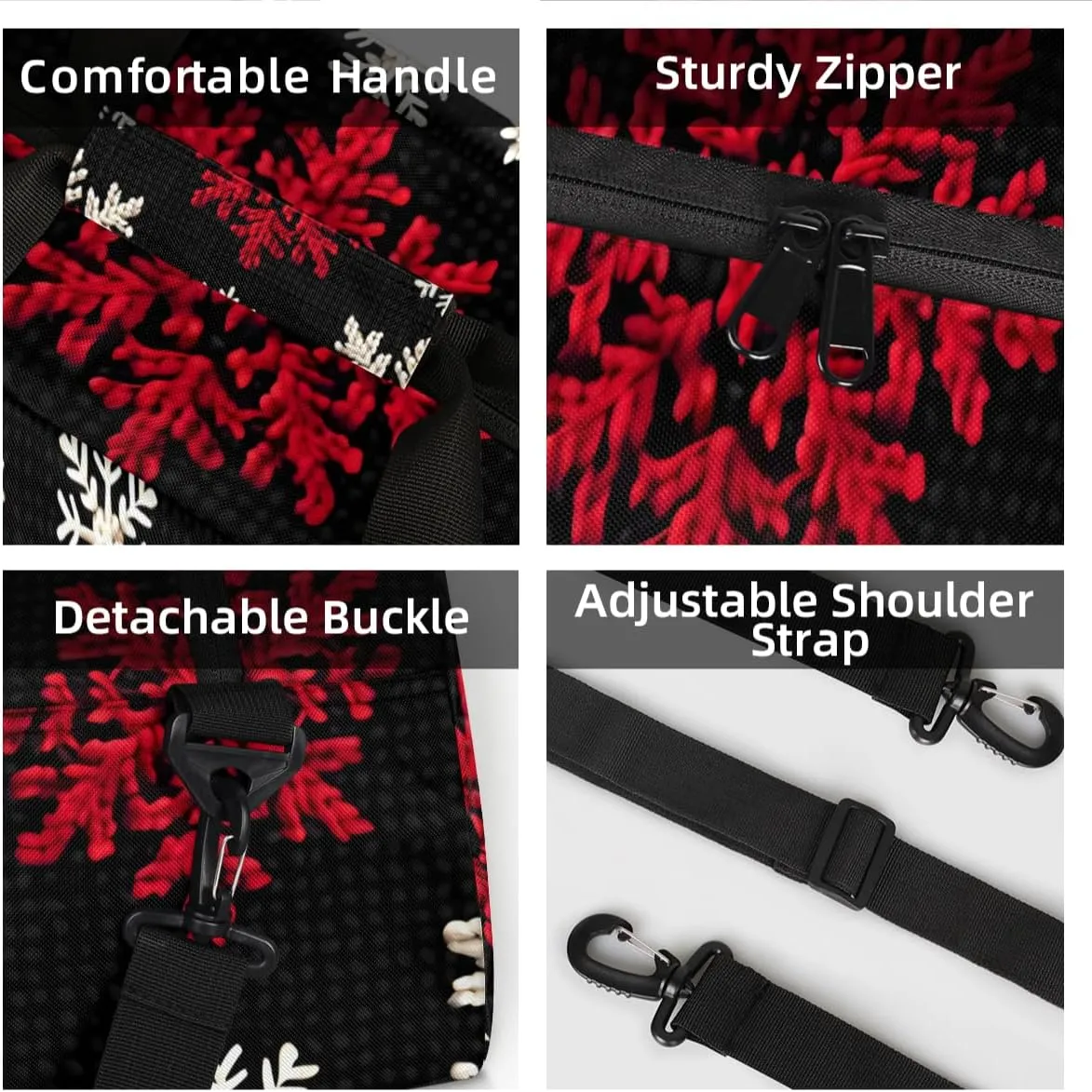 Personalized Custom Gym Bag for Women Men Carry on Christmas Day Travel Duffel Tote Red White Snowflake Overnight Workout Weekender Bag