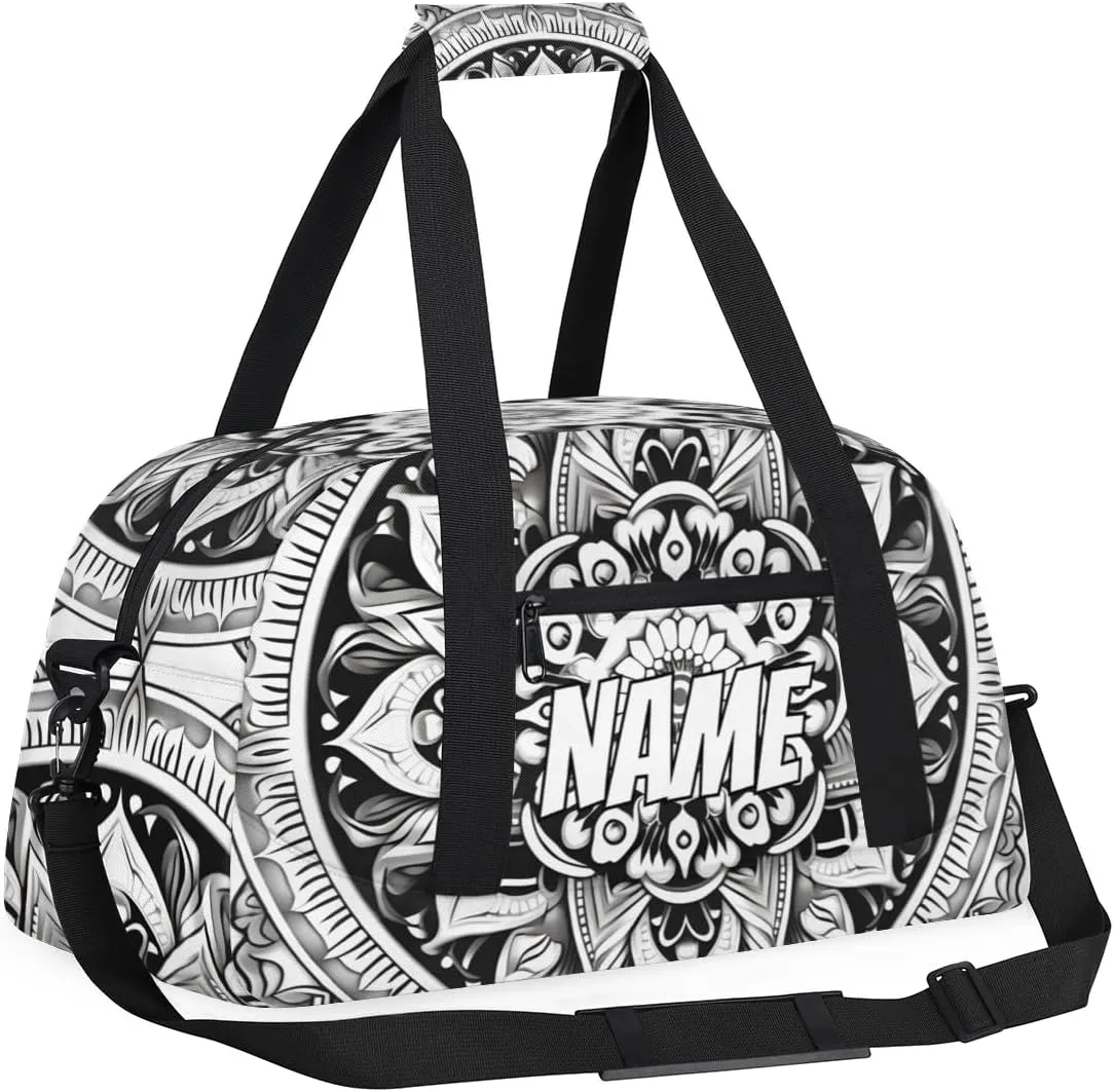 Personalized Custom Gym Bag for Women Men Carry on Tribe Aztec Travel Duffel Tote Black Geometric Overnight Workout Weekender Bag
