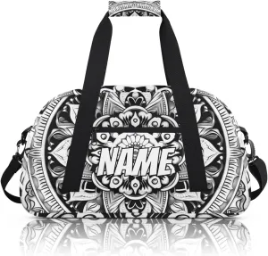 Personalized Custom Gym Bag for Women Men Carry on Tribe Aztec Travel Duffel Tote Black Geometric Overnight Workout Weekender Bag