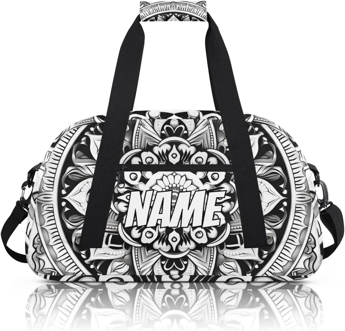 Personalized Custom Gym Bag for Women Men Carry on Tribe Aztec Travel Duffel Tote Black Geometric Overnight Workout Weekender Bag