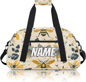 Personalized Custom Gym Bag for Women Men Carry on Yellow Bees Travel Duffel Tote Retro Floral Overnight Workout Weekender Bag