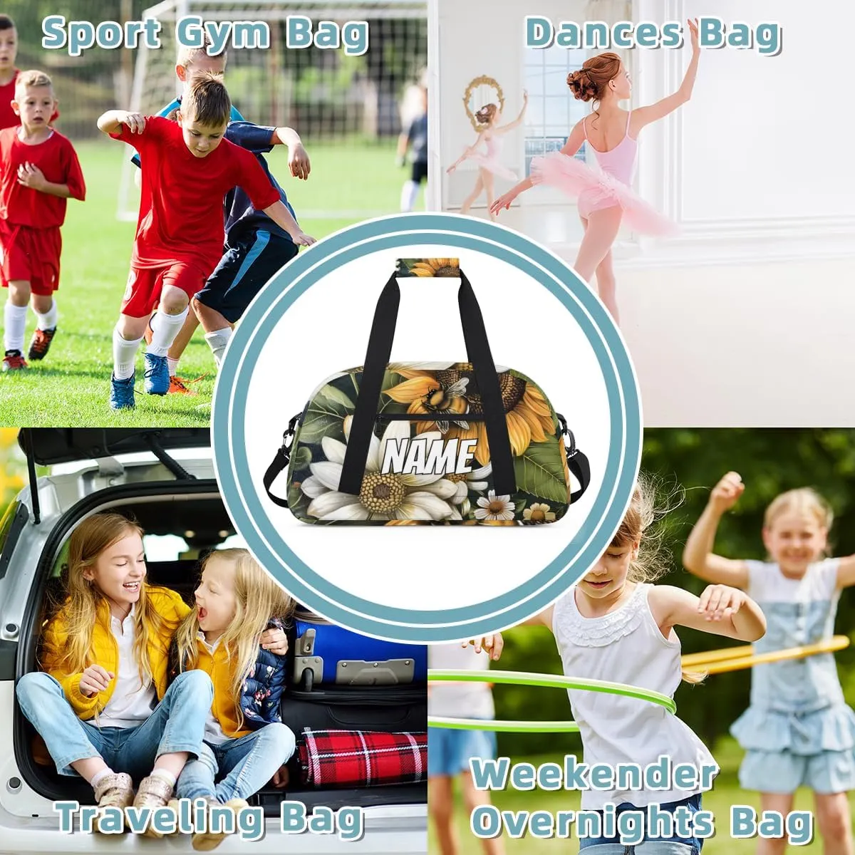Personalized Custom Gym Bag for Women Men Carry on Yellow Sunflower Travel Duffel Tote Floral Bee Overnight Workout Weekender Bag