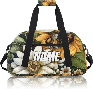 Personalized Custom Gym Bag for Women Men Carry on Yellow Sunflower Travel Duffel Tote Floral Bee Overnight Workout Weekender Bag