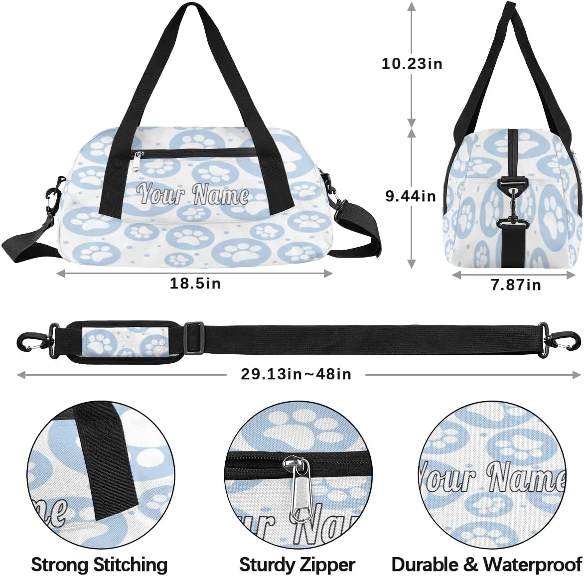 Personalized Kids Duffel Bag Animal Cute Paw Footprint,Custom Sport Gym Bag for Boys Girls,WWeekender Overnight Bags Travel Duffel Bag,Customized Kids Gift