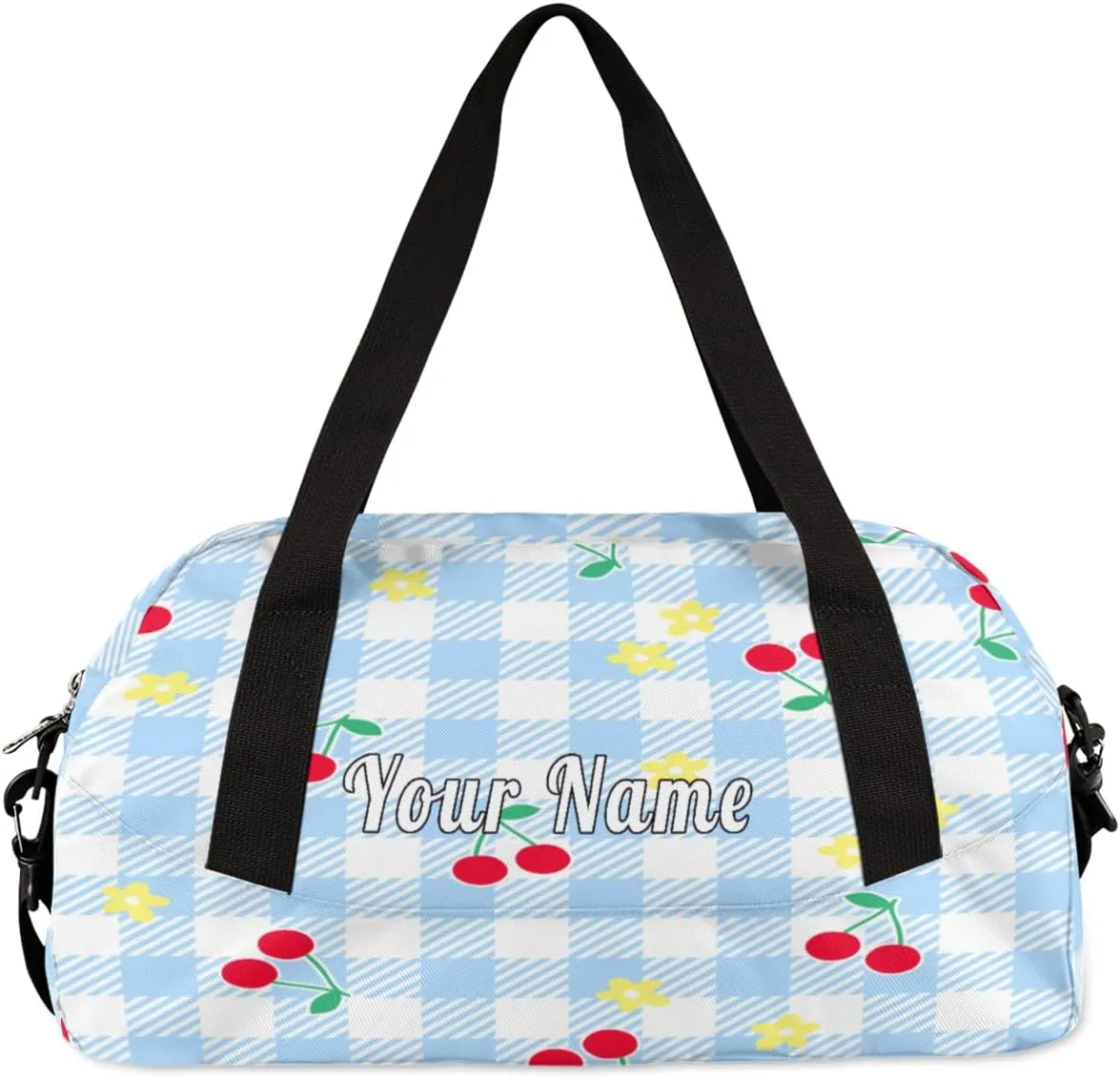 Personalized Kids Duffel Bag Geometric Plaid Cherry Fruit,Custom Sport Gym Bag for Boys Girls,WWeekender Overnight Bags Travel Duffel Bag,Customized Kids Gift