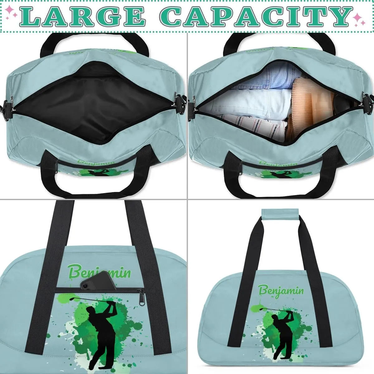 Personalized Kids Duffel Bag,Custom Sport Gym Bag for Boys Girls,Weekender Overnight Bags Travel Duffel Bag,Customized Kids Gift Golf Ball