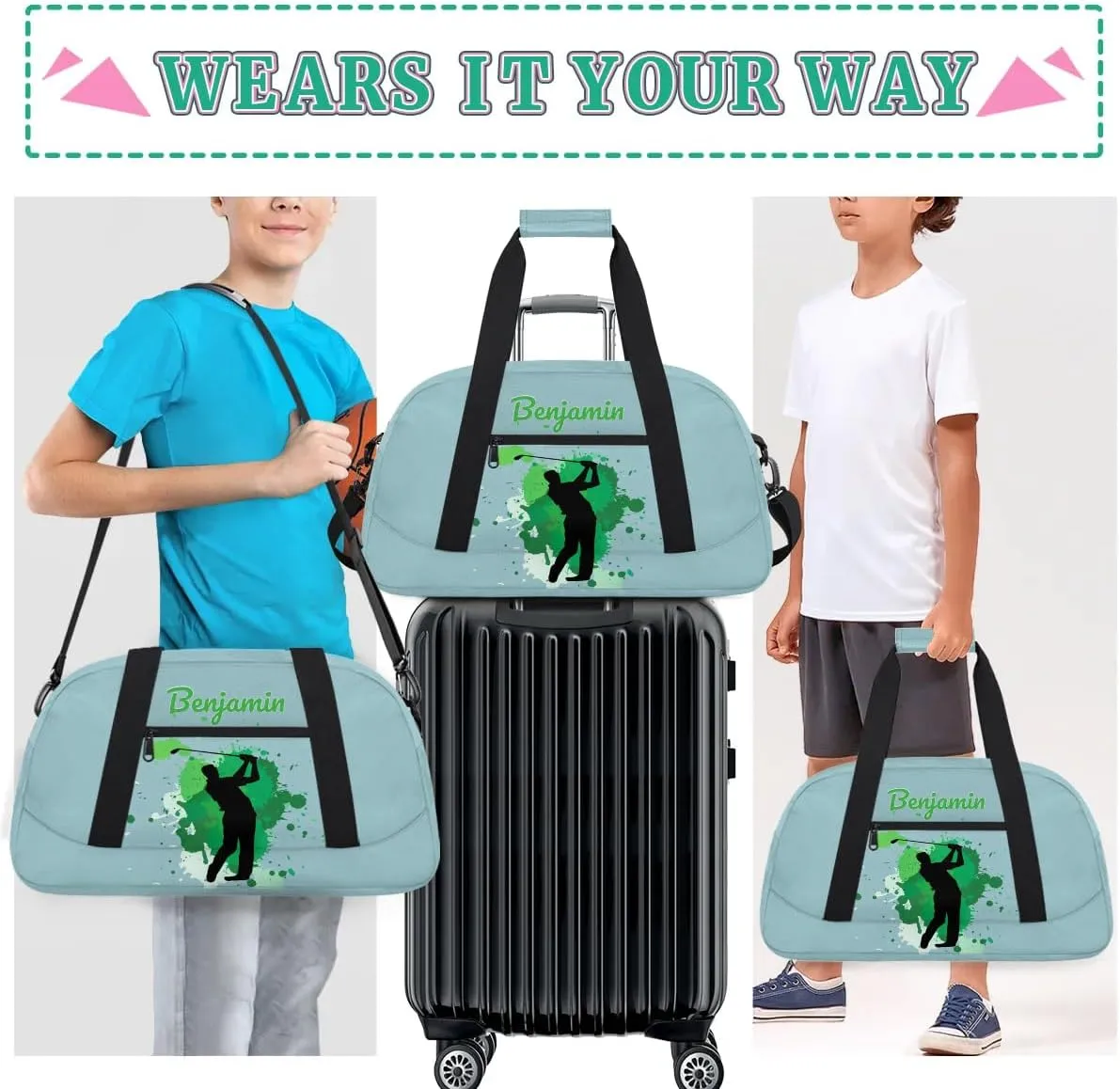 Personalized Kids Duffel Bag,Custom Sport Gym Bag for Boys Girls,Weekender Overnight Bags Travel Duffel Bag,Customized Kids Gift Golf Ball