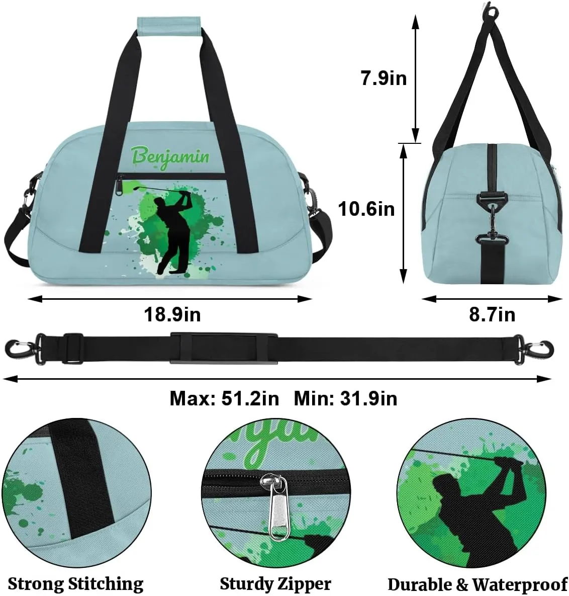 Personalized Kids Duffel Bag,Custom Sport Gym Bag for Boys Girls,Weekender Overnight Bags Travel Duffel Bag,Customized Kids Gift Golf Ball