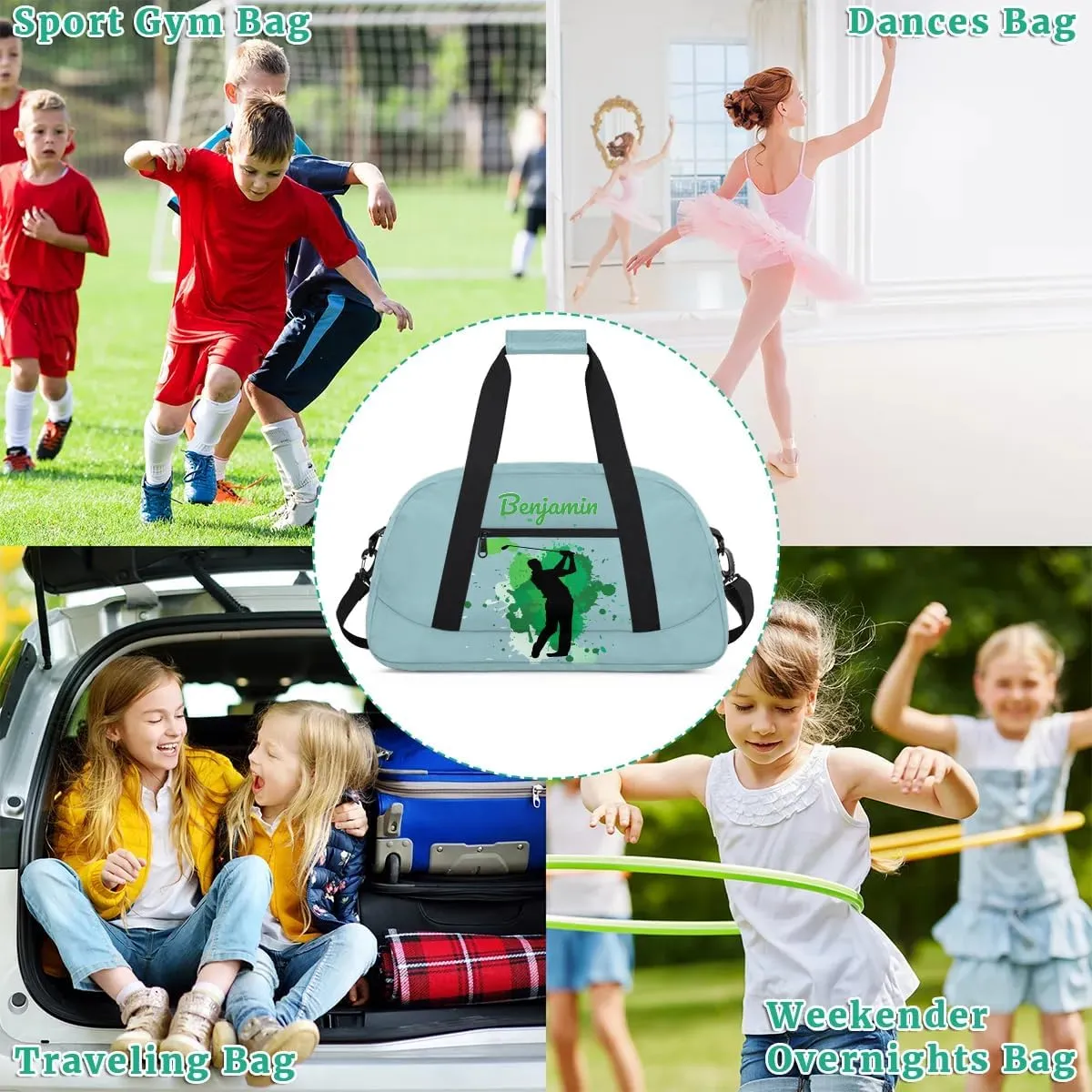 Personalized Kids Duffel Bag,Custom Sport Gym Bag for Boys Girls,Weekender Overnight Bags Travel Duffel Bag,Customized Kids Gift Golf Ball