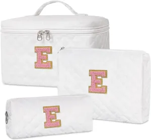 Personalized Makeup Bag Set,Initial Cosmetic Bag for Women,Cute Make Up Bags,Toiletry Organizer Travel Accessories-E