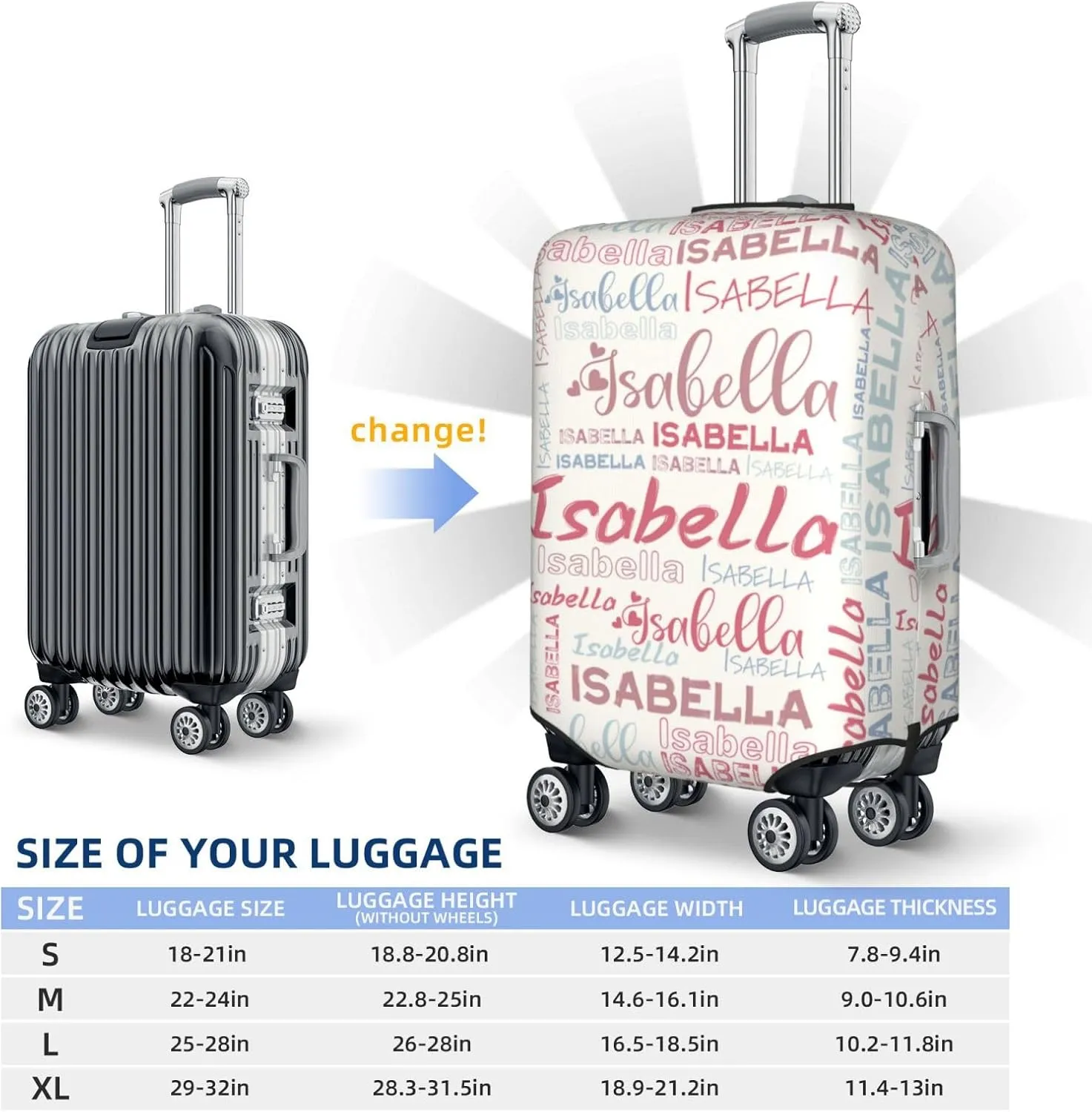 Personalized Name Luggage Cover, Custom Travel Carry on Cover Protector Wrap Gift for Men Women, Waterproof Stretchable Suitcase Protector for Travel Business Couples Family, S Size Fits 18-21 In