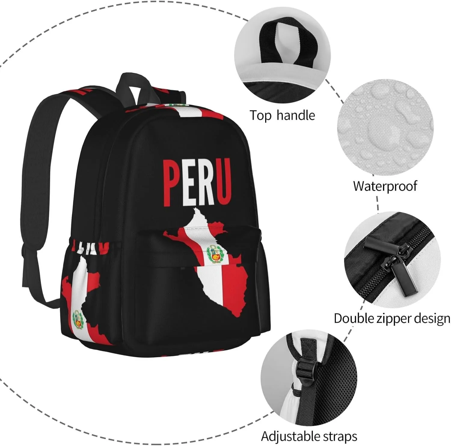 Peruvian Peru Flag Backpack Large Capacity Backpack Lightweight Double Shoulder Bag For Women Men Travel