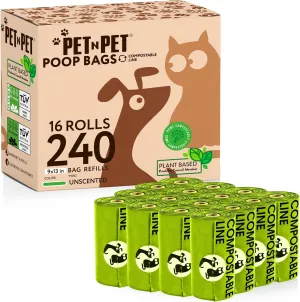 Pet N Pet Poop Bags For Dogs, 240 Counts Plant Based Dog Poop Bags Rolls, Thick Doggie Poo Bag, 100% Leak-proof, Easy to Use Pet Waste Bag