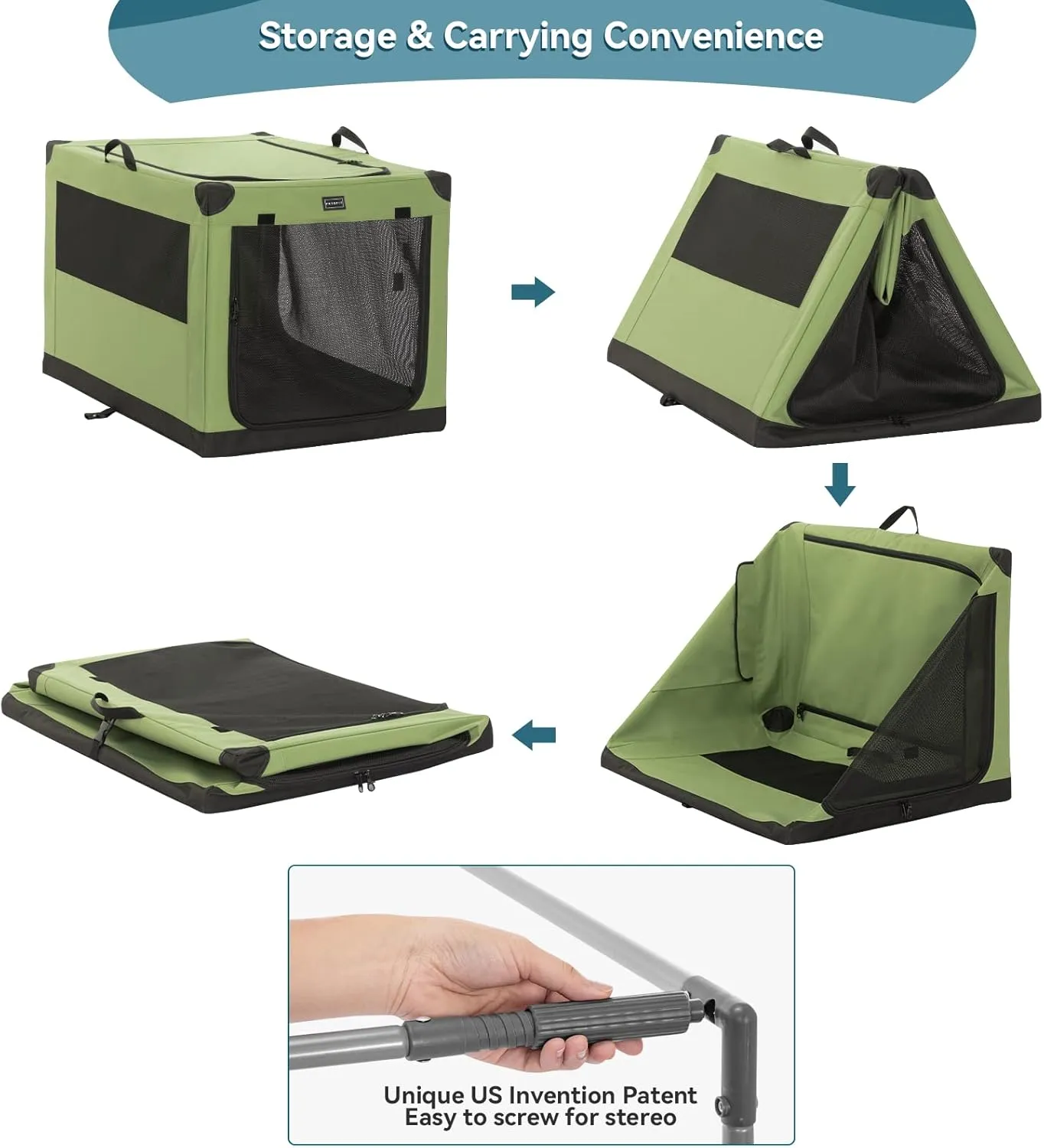 PETSFIT Soft Dog Crate, with Patented Adjustable Fabric Cover, Chewproof & Lockable Mesh Doors, Waterproof Base Collapsible Kennel Green 30 Inch