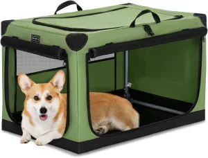 PETSFIT Soft Dog Crate, with Patented Adjustable Fabric Cover, Chewproof & Lockable Mesh Doors, Waterproof Base Collapsible Kennel Green 30 Inch