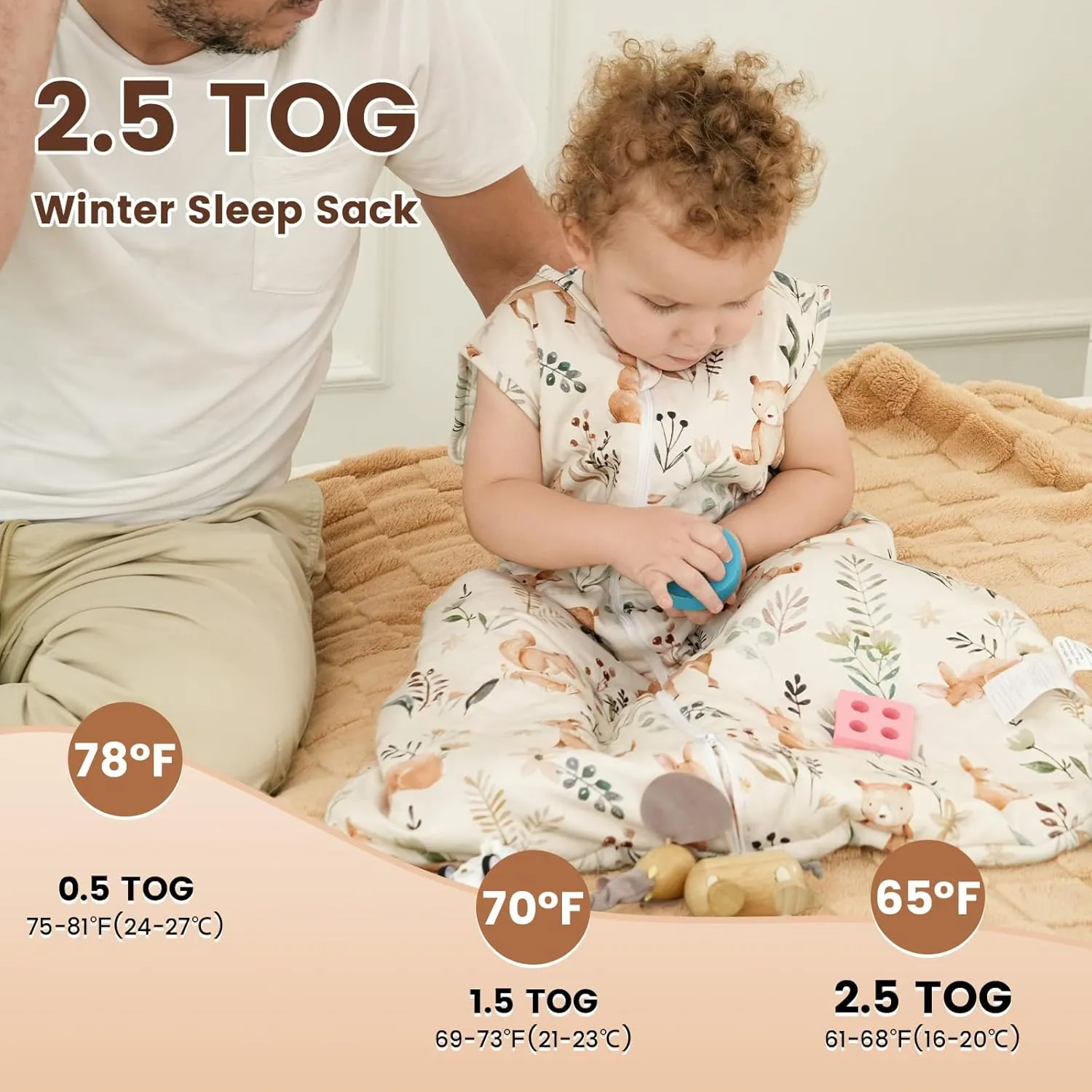 PHF 100% Cotton Baby Sleep Sack 18-24 Months, 2.5 TOG Winter Baby Wearable Blanket with 2-Way Zipper, Warm Comfy Quilted Sleeping Bags, Infant Sleeping Sack for Newborn Boys, X-Large Size, Woodland