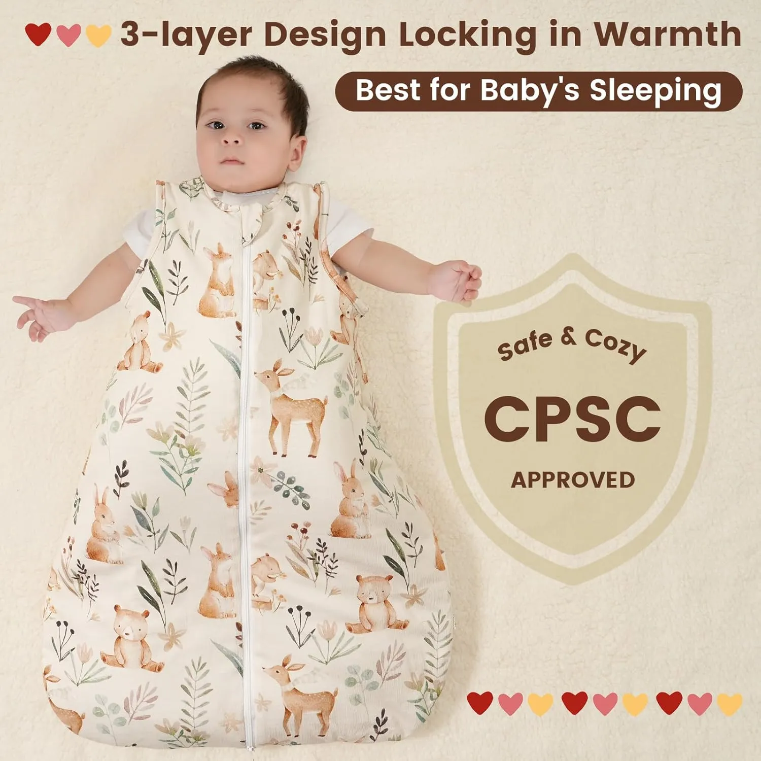PHF 100% Cotton Baby Sleep Sack 18-24 Months, 2.5 TOG Winter Baby Wearable Blanket with 2-Way Zipper, Warm Comfy Quilted Sleeping Bags, Infant Sleeping Sack for Newborn Boys, X-Large Size, Woodland