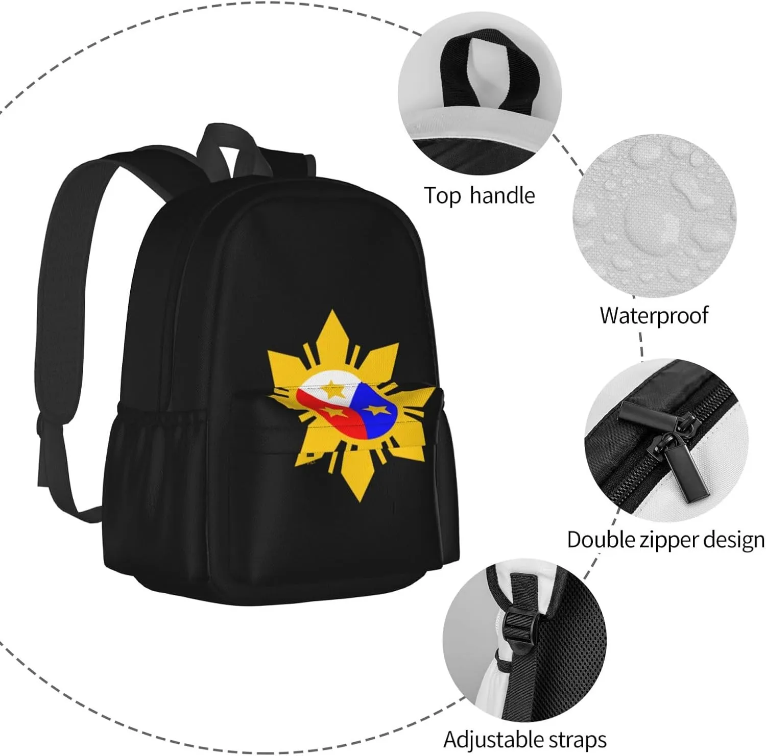 Philippines Flag Large Capacity Backpack Casual Double Shoulder Bag Laptop Backpack Travel Daypack For Women Men