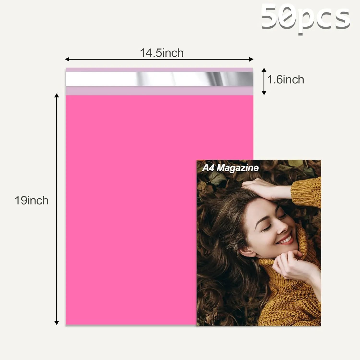 Pink Poly Mailers 14.5x19 Inch 50 Pcs, Strong Adhesive Shipping Bags for Clothing, Self-Sealing and Waterproof Mailing Envelopes, Privacy Protected Mailer Bags for Small Business