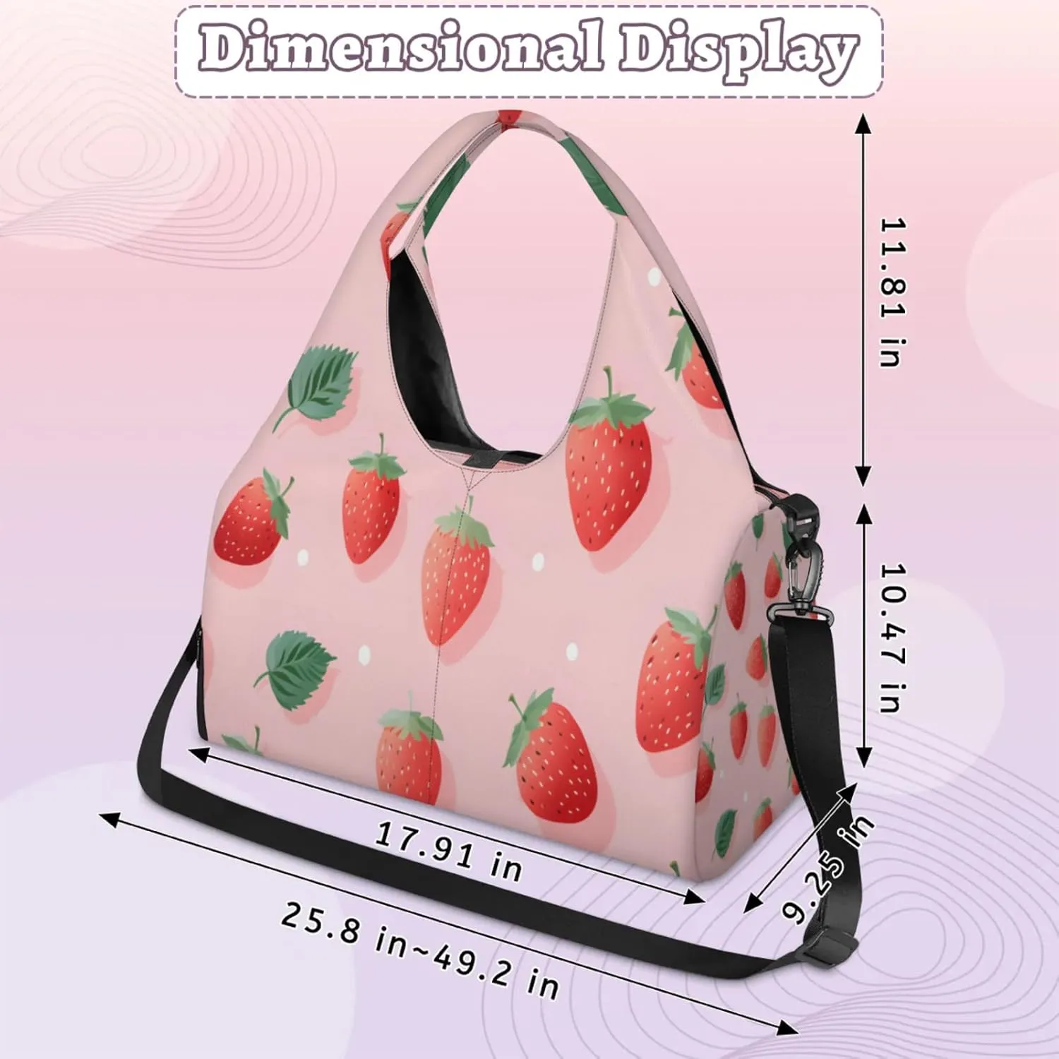 Pink Strawberry Delight Waterproof Gym Bag for Men Women, Sports Duffel Bag with Shoe Compartment Yoga Mat Holder, Portable Large Travel Bag for Fitness, Camping, Weekend Trips