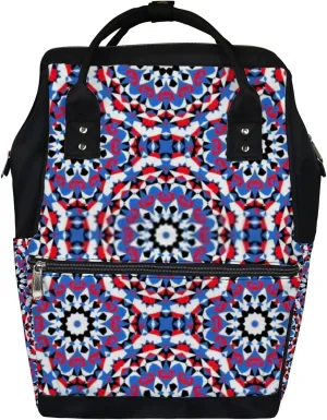 Pink Vintage bohemian Abstract Colorful Floral Geometric Diaper Bag Backpack, waterproof backpack Baby Nappy Changing Bags Laptop Backpack for Travel, Large Capacity, Durable and Stylish for Woman and Men.